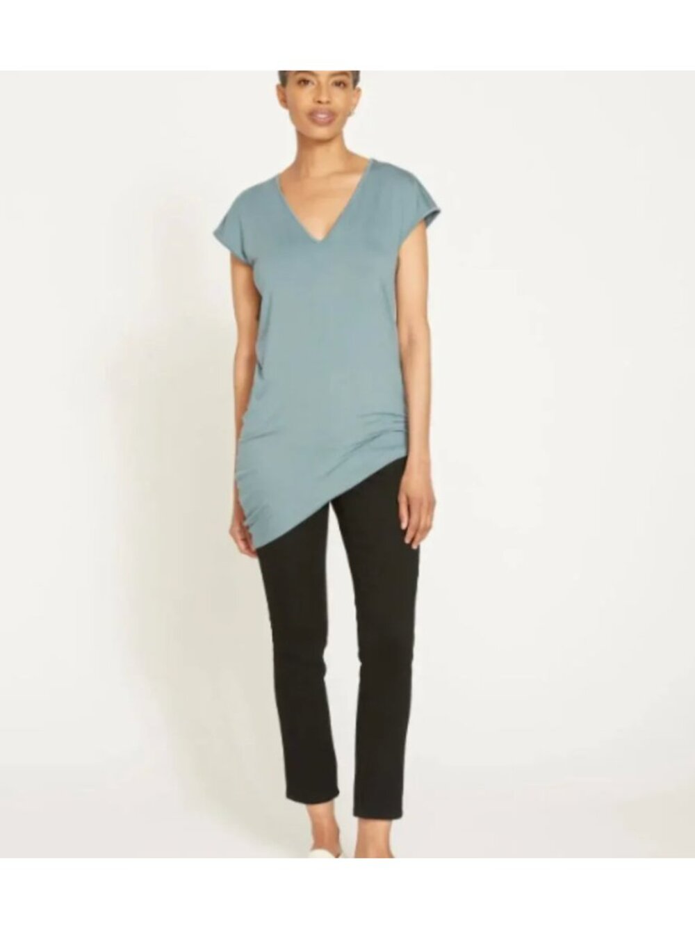 Universal Standard Genevette Cap Sleeve V-Neck in Goblin Blue